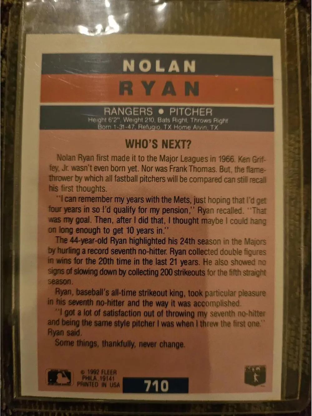 1992 Fleer - Nolan Ryan - HOF - Rangers - Pro-Visions Card HOF
